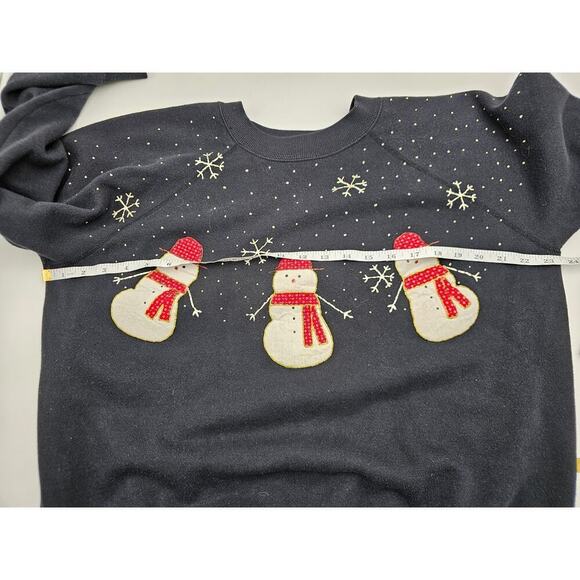 Vintage Handmade Women's XL Pannill Black Snowman Crewneck Holiday Sweater - Picture 5 of 11